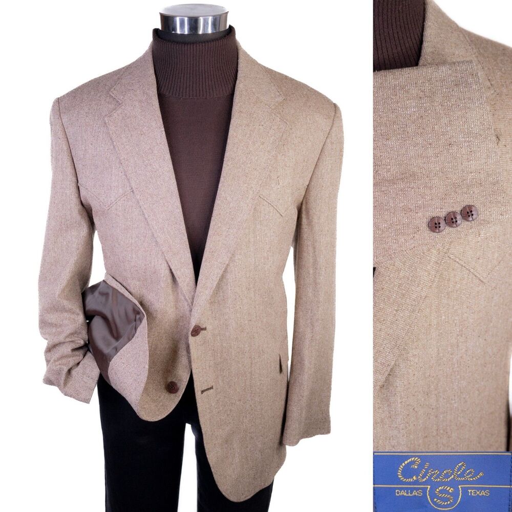 Circle S Mens Western Sport Coat Size 48R Vintage Ranch Blazer Silk Beige Jacket